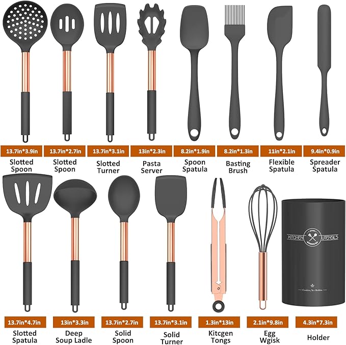 Silicone Cooking Utensil Set, Umite Chef Kitchen Utensils 15pcs Cooking - Image 2
