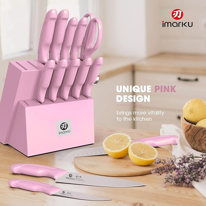 imarku Knife Set with Block, Sharp Knife Set with Built-in Sharpener, Japanese - Image 2