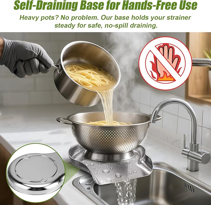 Palksky Colander and Strainer Self Drainer Base Plate Stainless Steel - Image 8