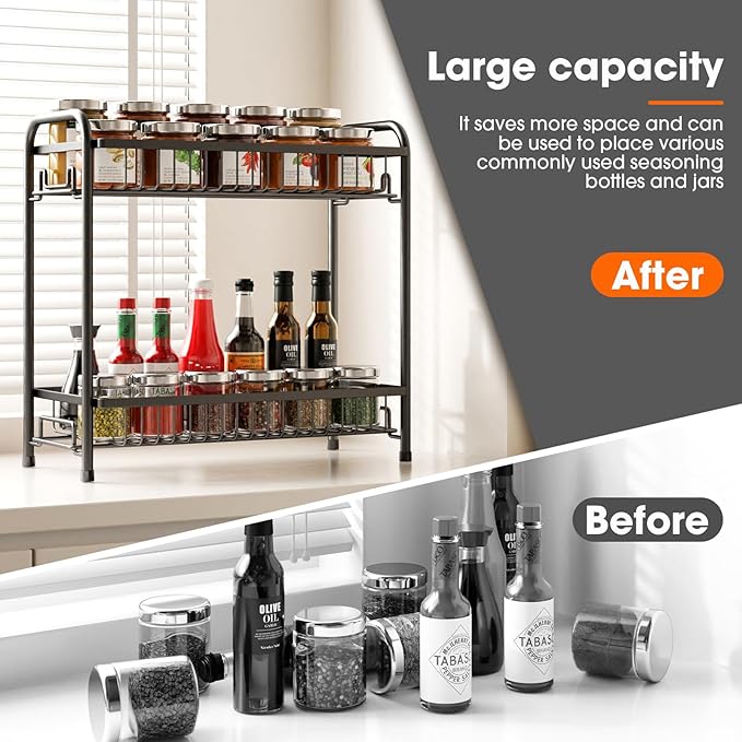 Spice Rack for Countertop, 2-Tier Standing Sturdy Metal Seasoning Organizer - Image 6
