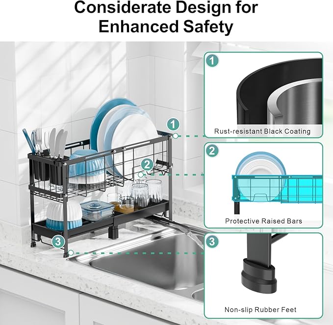 GSlife Narrow Dish Drying Rack, 2 Tier Small Dish Drainer - Image 7