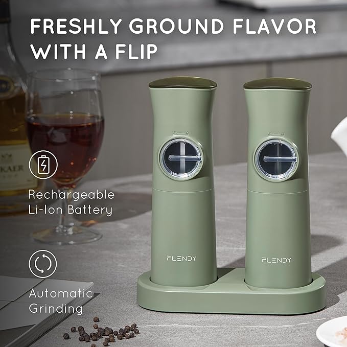 Flendy Gravity Electric Salt and Pepper Grinder Set Rechargeable, Automatic - Image 2