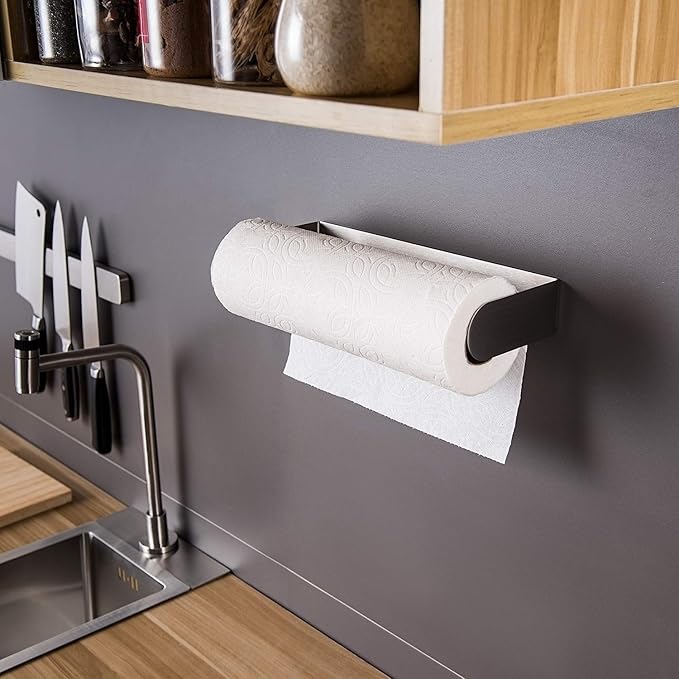 ZUNTO Paper Towel Holder Under Cabinet Self Adhesive Paper Towel Rack, - Image 4