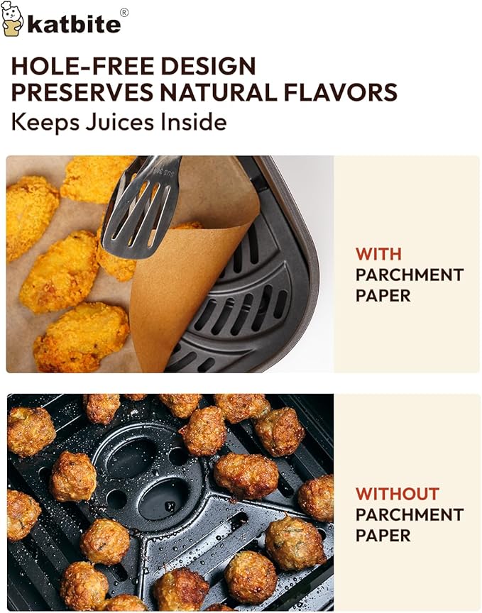 Katbite Air Fryer Disposable Paper Liners 100 Pcs, 9x11 Inch, Oil Resistant & - Image 5