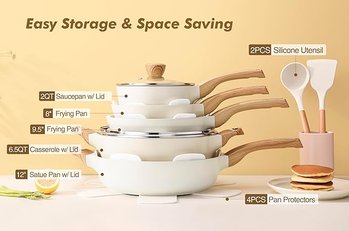 SENSARTE Ceramic Cookware Sets, Pots and Pans Set Non stick, 14 Piece Induction - Image 3