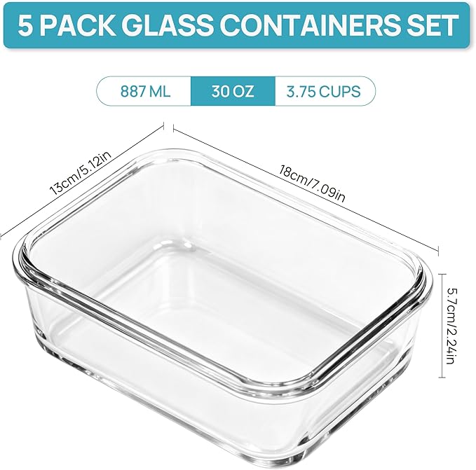 Vtopmart 5Pack 30oz Glass Storage Containers - Image 2