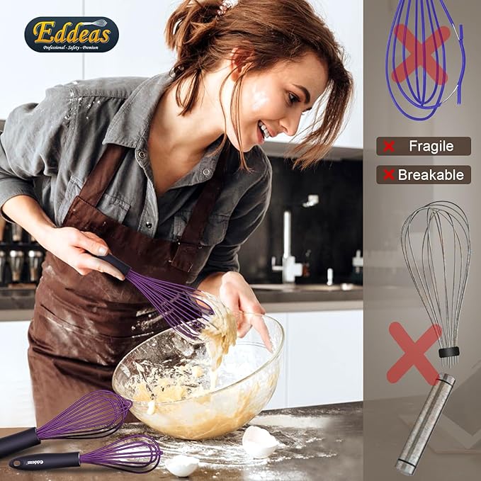 Silicone Whisk, Eddeas Whisk Non-Scratch Coated Whisks set of 3-Heat Resistant - Image 8