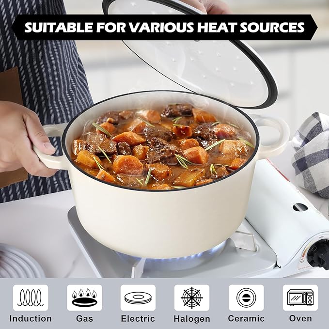 TeamFar 6Qt Dutch Oven, Enameled Cast Iron Dutch Oven Pot - Image 5