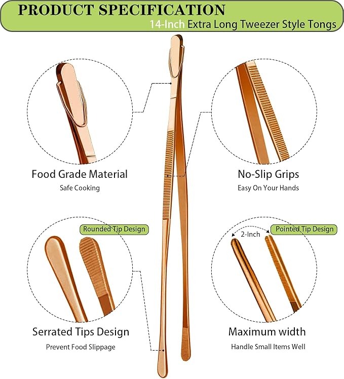 JETKONG 2 Pcs 14-Inch Kitchen Tweezers Extra Long Cooking Tweezer Tongs - Image 2