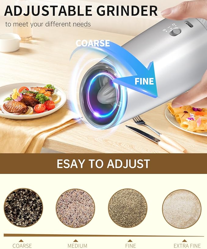 CIRCLE JOY 2-Speed Gravity Electric Pepper Grinder, Rechargeable Salt Grinder - Image 6