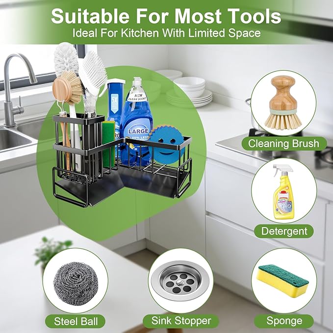 Fikoksol Large Sponge Holder for Kitchen Sink, 90-Degree Sink Caddy Organizer - Image 5