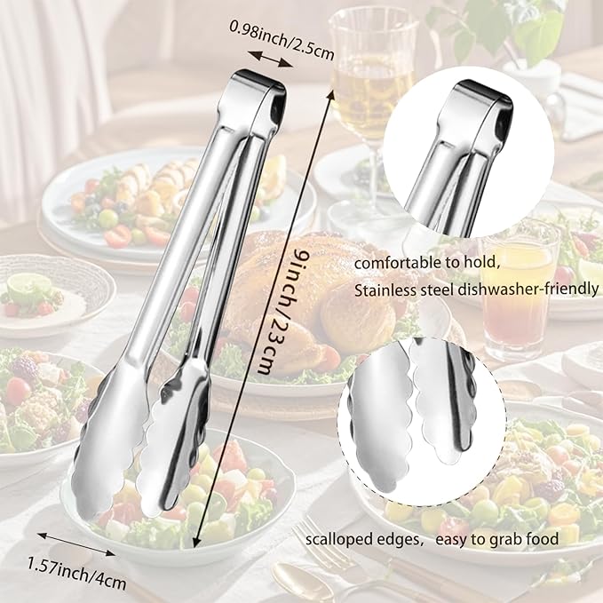 6pcs Stainless Steel Serving Tongs Gold or Silver Plated 9inch Heavy Duty - Image 2