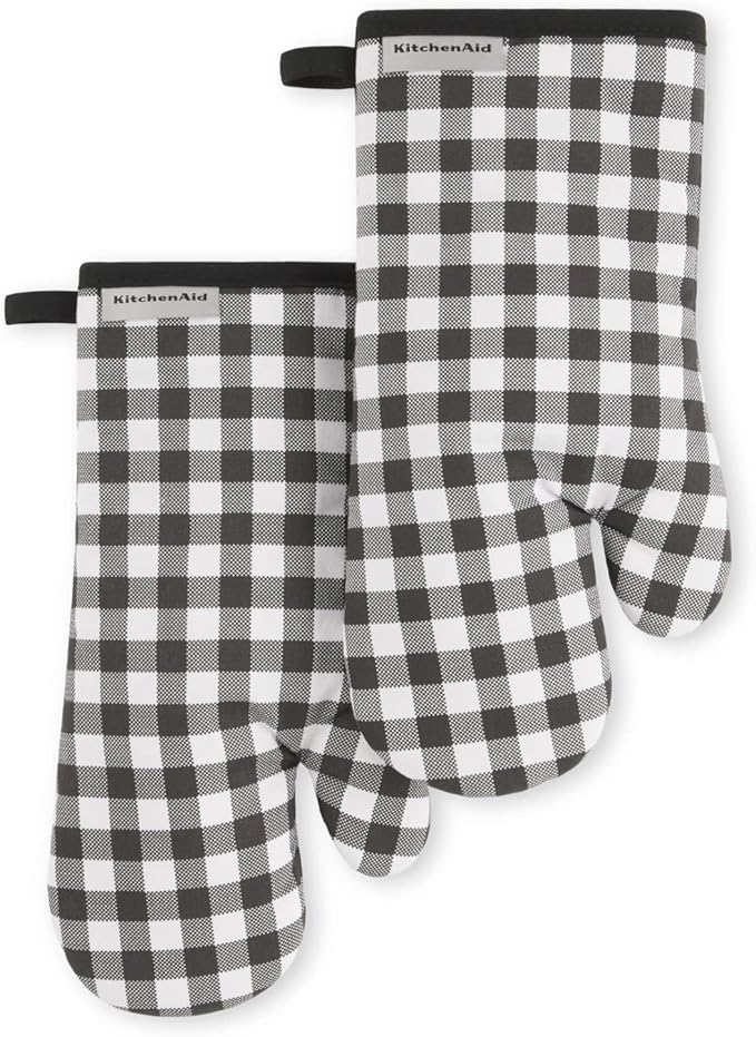 KITCHENAID Gingham Oven Mitt 2-Pack Set, Matte Black by KitchenAid
