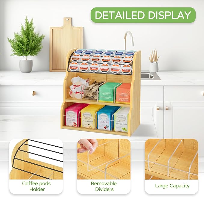 LASZOLA Bamboo Tea Bag and Coffee Holder Organizer - Image 3