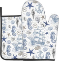Navy Blue Oven Mitts and Pot Holders Sets Summer Beach Starfish Seashell Oven by DZGlobal