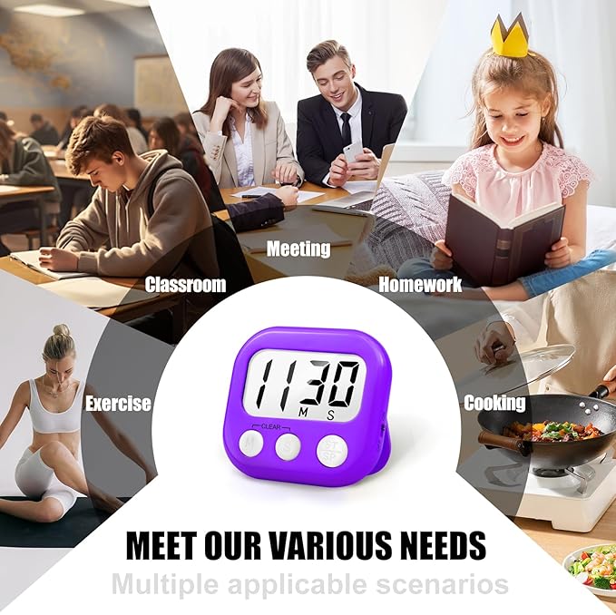 6 Pack Digital Kitchen Timer for Cooking Big Digits Loud Alarm Magnetic Backing - Image 6