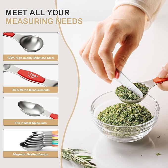 Stainless Steel Measuring Cups & Spoons Set, EWFEN Kitchen Tools Nesting - Image 5