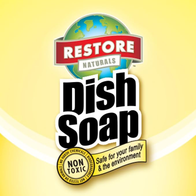 Restore Naturals Non Toxic Liquid Dish Soap - 25 Fl Oz - Plant Based | Biodegradable | Gentle Formula | Cruelty Free | Made in the USA - 2 Pack
