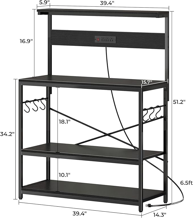 SUPERJARE Bakers Rack with Power Outlets, Microwave Stand, 39.4 X 14.3 Inch - Image 7