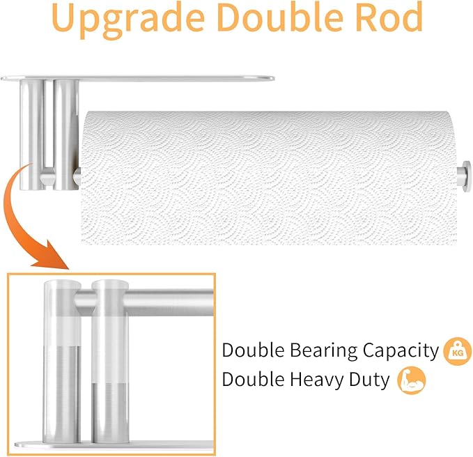 Paper Towel Holder Under Cabinet, 13Inch Self-Adhesive or Wall Paper Towel - Image 2