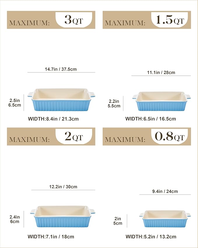 MALACASA Casserole Dishes for Oven, Porcelain Baking Dishes, Ceramic Bakeware - Image 2