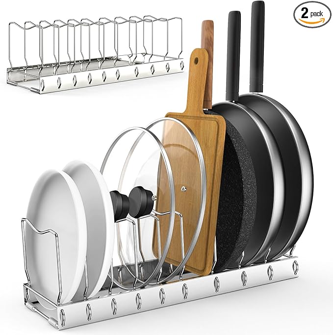 FLSEPAMB 2 Pack 10-Tier Pan Organizer Adjustable Lid Organizer Kitchen by FLSEPAMB