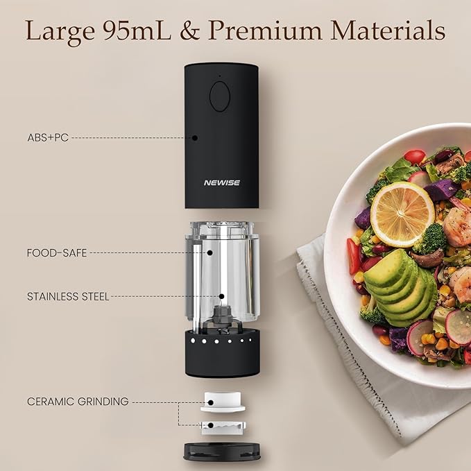 Newise Electric Salt & Pepper Grinder Set, Rechargeable - Image 5