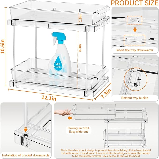 Yieach 2 Pack 10.6″ High Pull Out Medicine Cabinet Organizer - Image 3