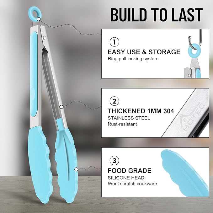 Hotec Silicone Kitchen Tongs for Cooking 9-Inch Serving Tongs - Image 7