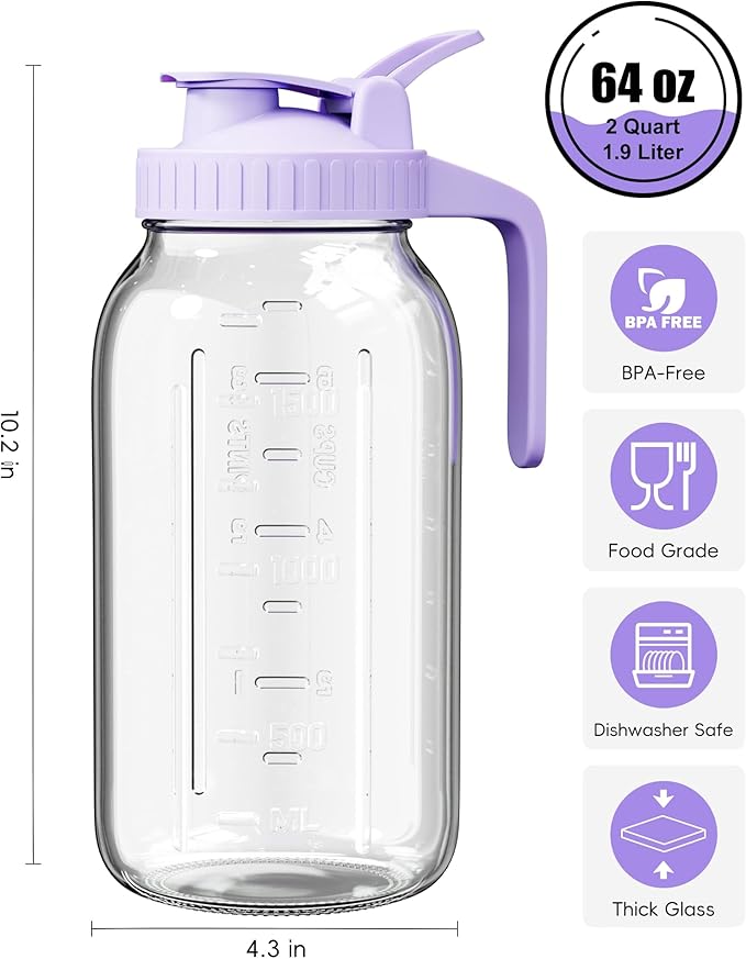 64oz Glass Mason Jar Pitcher - Image 2