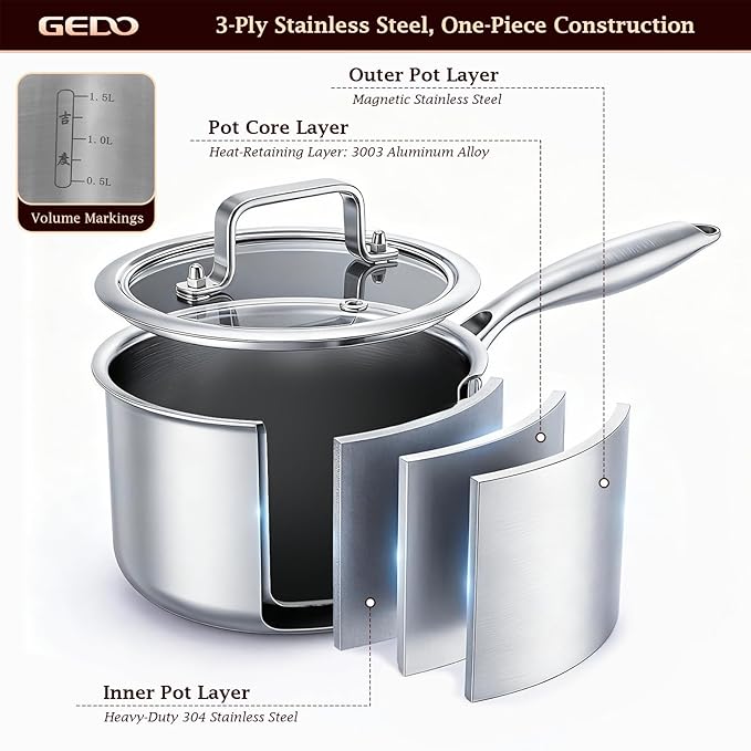 GEDO 3-Ply 304 Stainless Steel Saucepan - Image 6