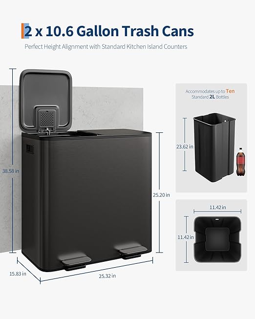 Garvee Double Trash Can, 2 x 10.6 gal Garbage Can - Image 6
