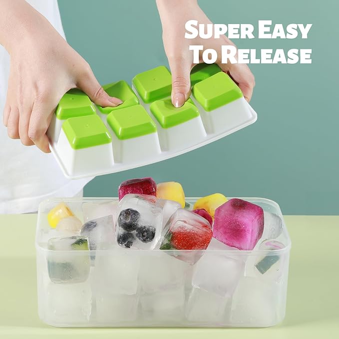 Large Ice Cube Trays with Lid, Jrisbo 2 Pack Stackable Silicone Ice Cube Molds - Image 2