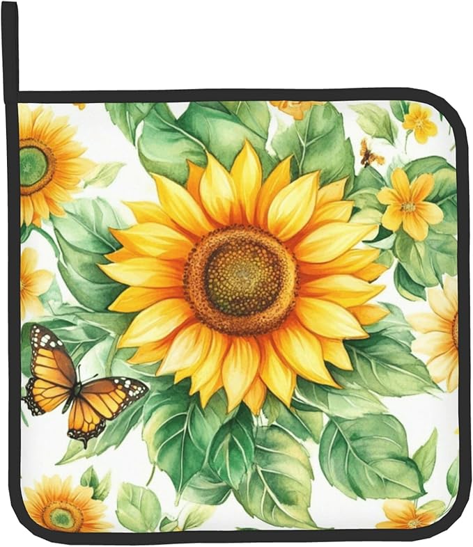 Sunflower Oven Mitts and Pot Holders Sets Watercolor Yellow Floral Plant - Image 9
