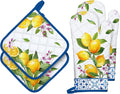 Summer Lemon Oven Mitts and Pot Holders Sets 4Pcs, 100% Cotton Heat Resistant by Arquiel