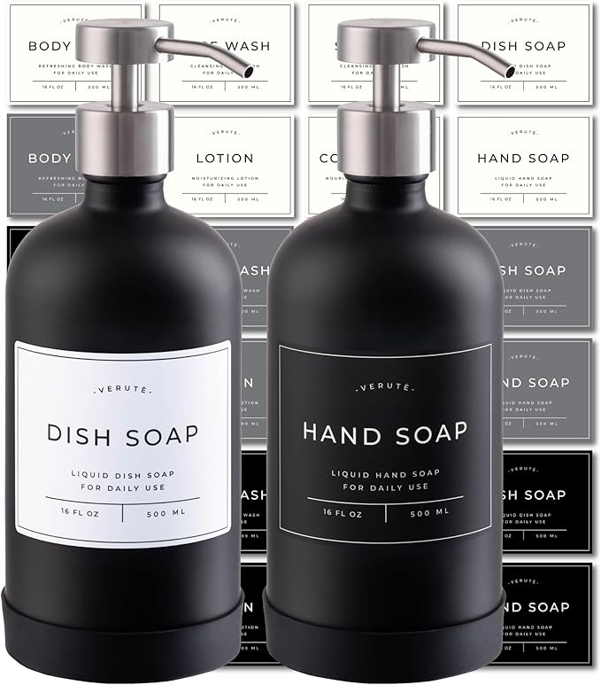 Hand and Dish Soap Dispenser for Kitchen and Bathroom, Stainless Steel Pumps by Verute