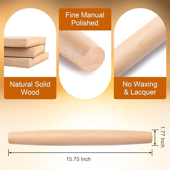 AISOSO French Rolling Pin, 15.75 Inches Wood Rolling Pins - Image 2