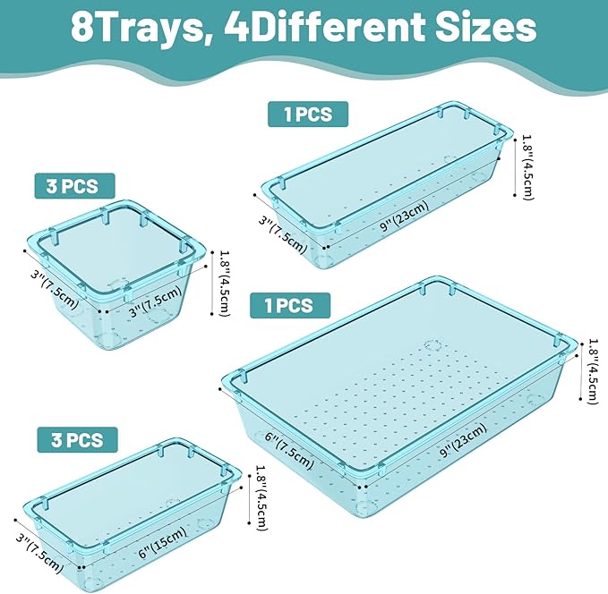 WOWBOX 8 PCS Plastic Drawer Organizer Set, 4 Sizes Desk Drawer Organization and - Image 3
