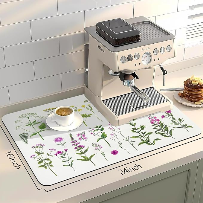 Bloss Dish Drying Mat, Spring Flower Printed Coffee Bar Mat, Kitchen Counter Mat - Image 4