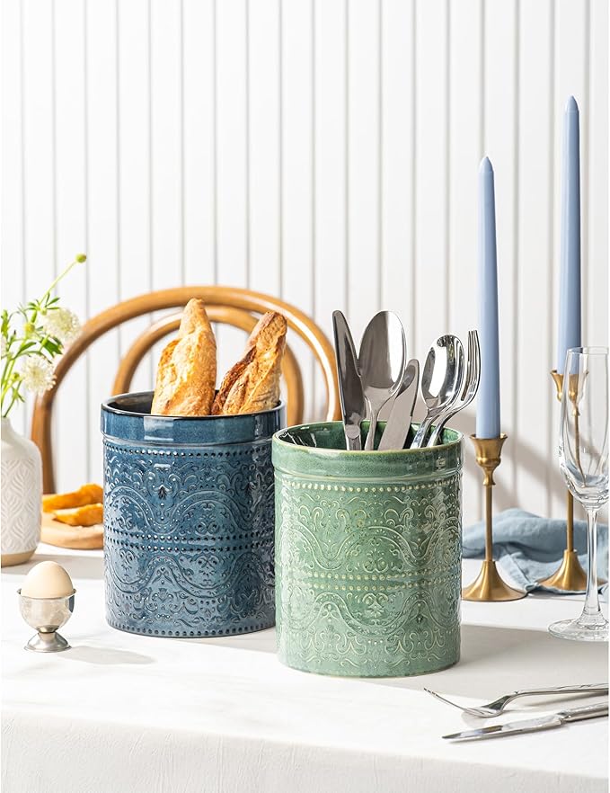 Kitchen Utensil Holder, 7 Inches Large Ceramic Utensil Holder - Image 8