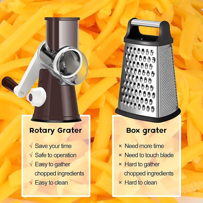 Ourokhome Rotary Cheese Grater Hand Crank, Kitchen Shredder Speed Mandolin - Image 8