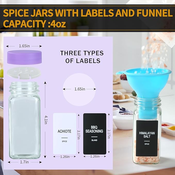 36 Glass Spice Jars with Labels, Spice Jar Set, 4oz Spice Containers, Seasoning - Image 2