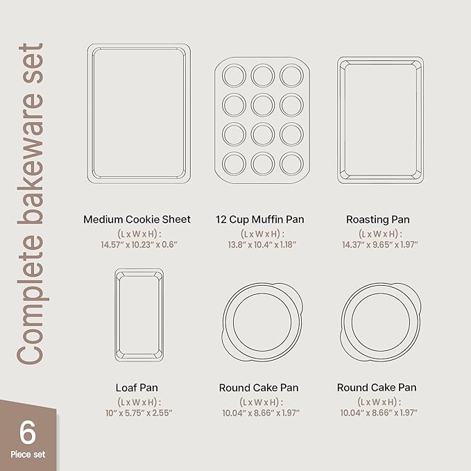 Baking Set – 6 Piece – Deluxe Non Stick Black Coating Inside and Outside – - Image 2