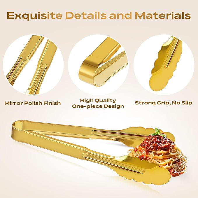 4 Pack Stainless Steel Serving Tongs, 9 Inch Gold Salad Tongs Serving Utensils - Image 3