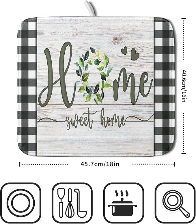 Giwawa Home Sweet Home Dish Drying Mat 16x18 Inch Spring Summer Green Leaf - Image 2
