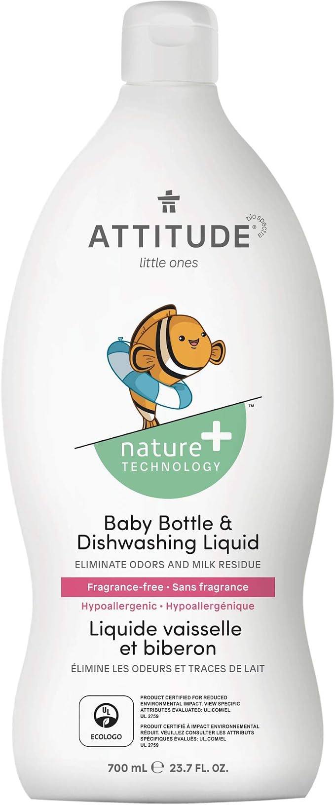 Bundle of ATTITUDE Baby Bottle and Dishwashing Liquid, EWG Verified, Vegan, Unscented, 23.7 Fl Oz + Baby Laundry Detergent, EWG Verified, HE Compatible, Unscented, 80 Loads, 67.6 Fl Oz
