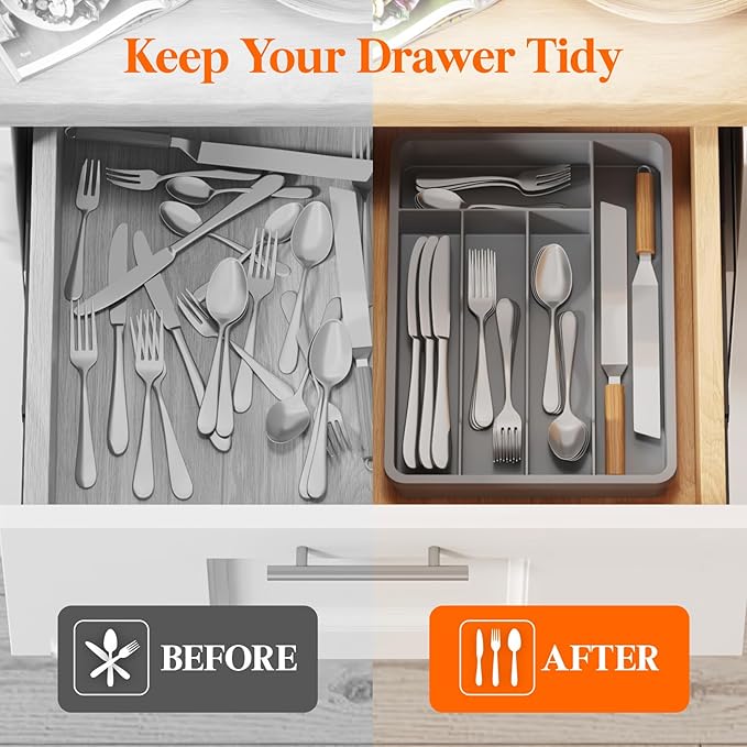 Lifewit Silverware Drawer Organizer Tray, Plastic Cutlery Storage - Image 7