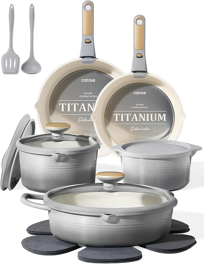 CAROTE 17Pcs Titanium Cookware Set, Pots and Pans Set Non Stick, Kitchen by CAROTE