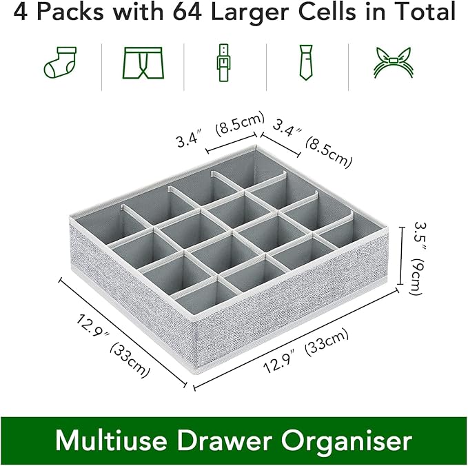 Joyoldelf Sock Drawer Organizer Divider Underwear Organizer 16-cell Fabric - Image 2