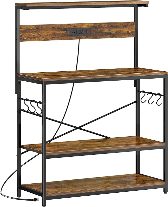 SUPERJARE Bakers Rack with Power Outlets, Microwave Stand, 39.4 X 14.3 Inch by SUPERJARE
